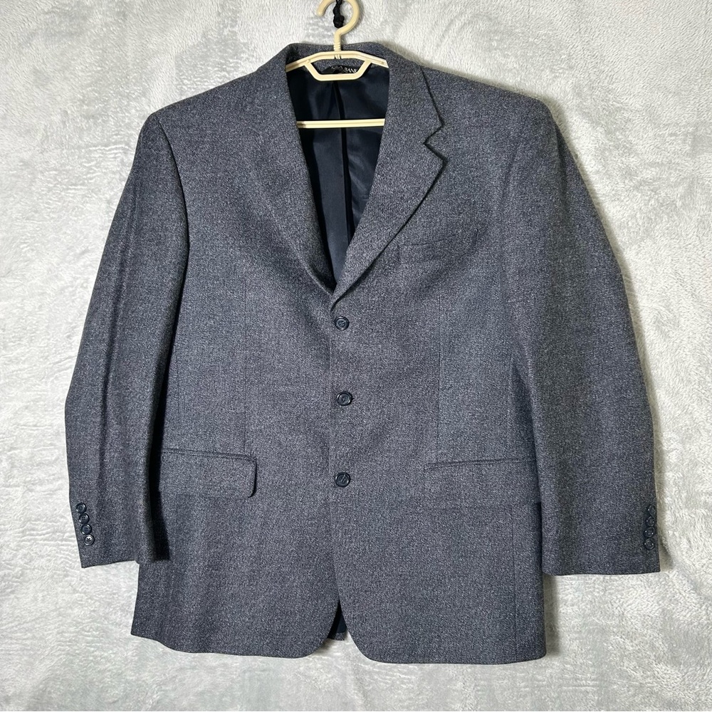 Jos A Bank Sport Coat Blazer Mens 42R Blue 3‎ Button Business Wool Cashmere Work